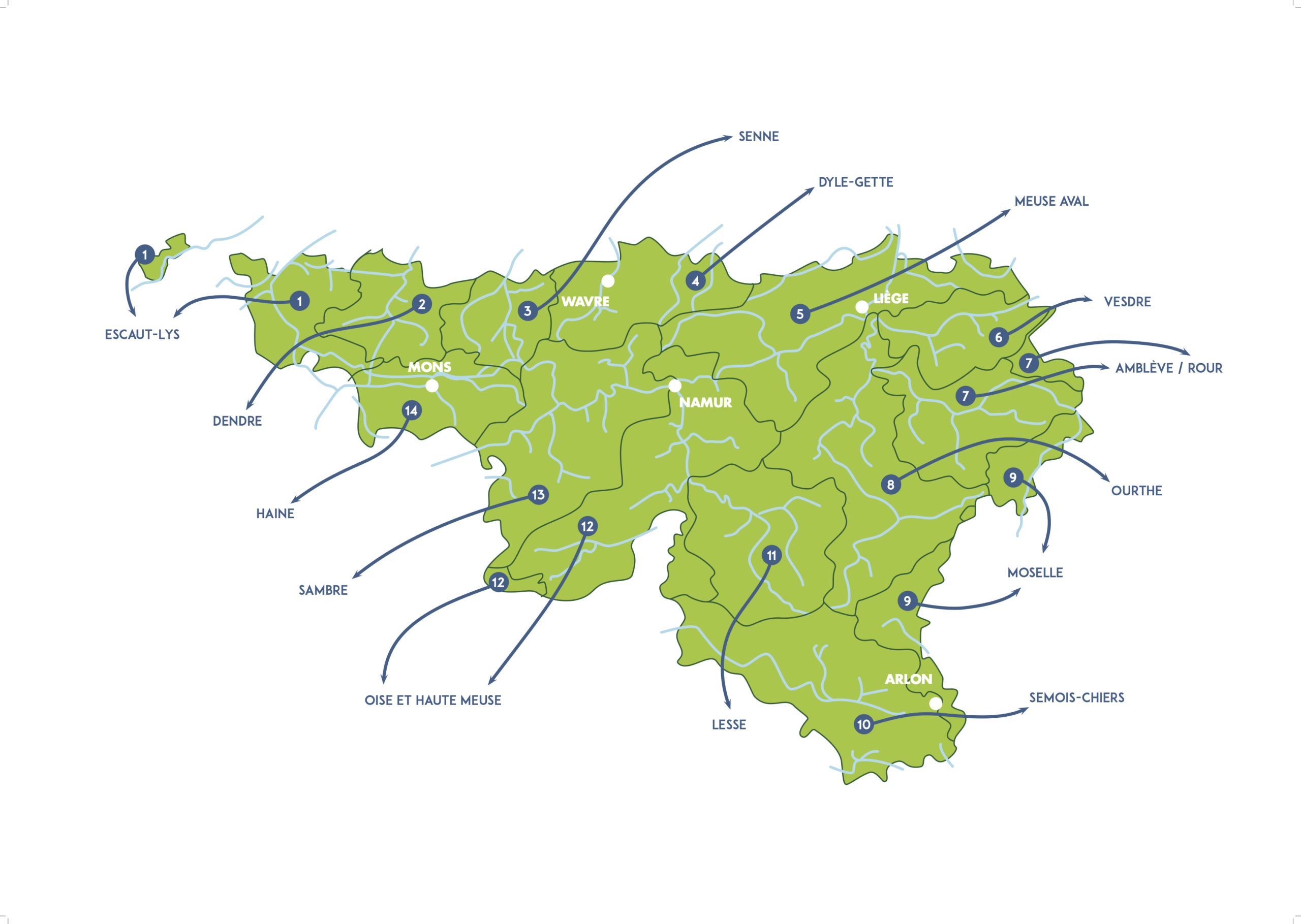 Carte des Contrats de Rivières wallons